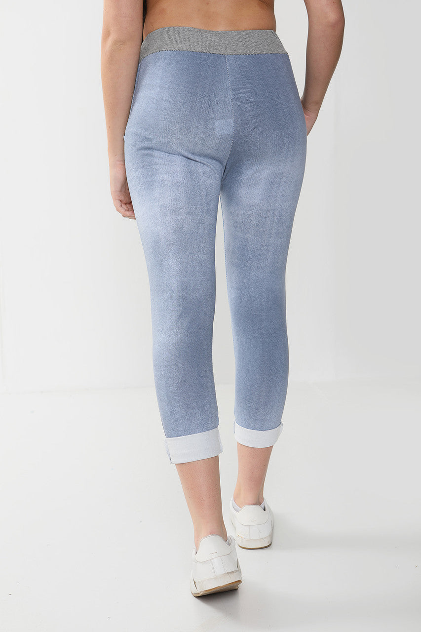 Ladies Plus Size Jean Jogging Pants Trouser Light Blue