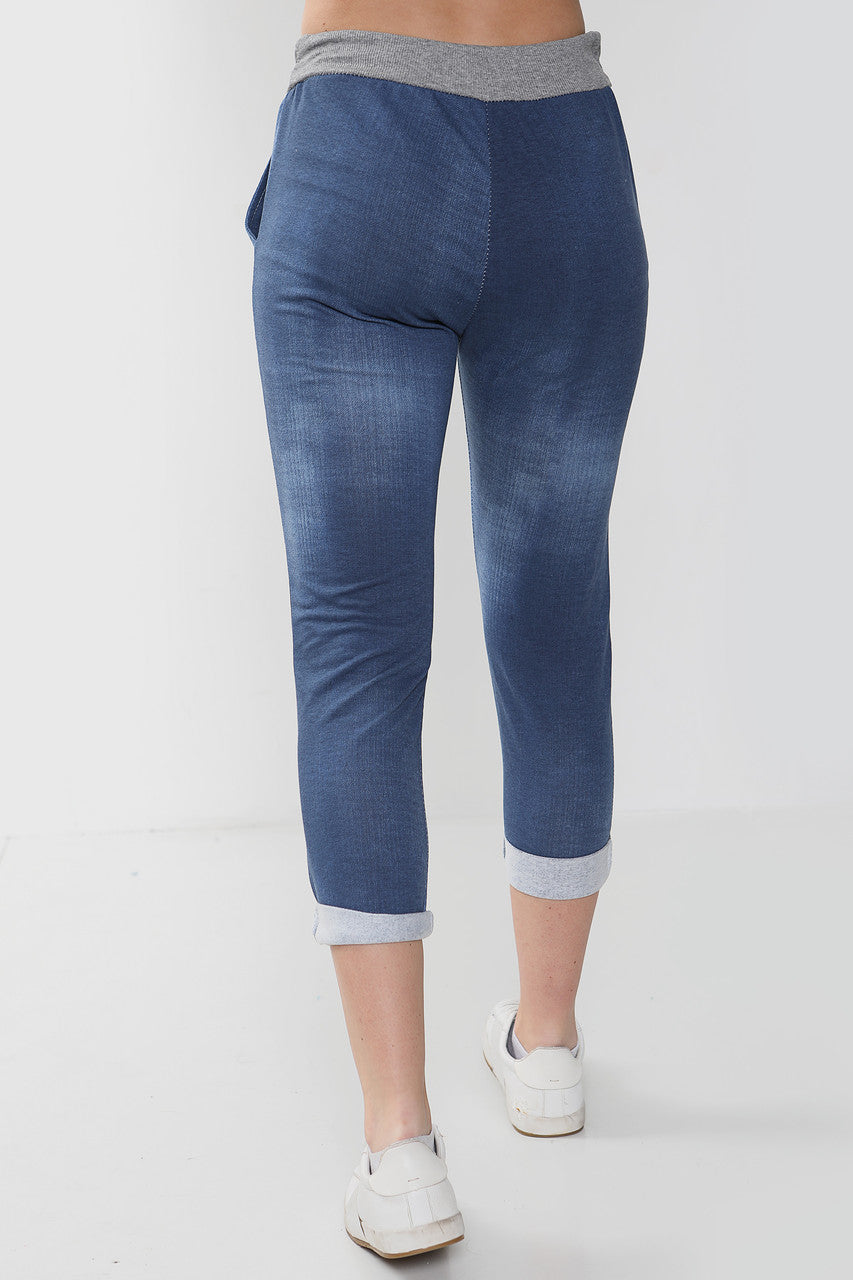 Ladies Plus Size Jean Jogging Pants Trouser Denim