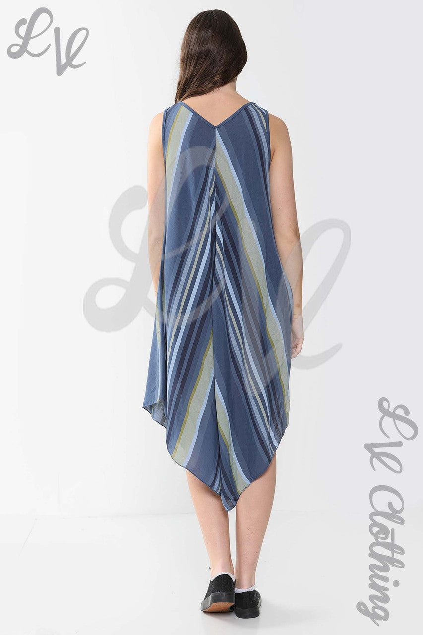 Ladies Mix Stripe Sleeveless Dress Navy - Unit Price £10.99
