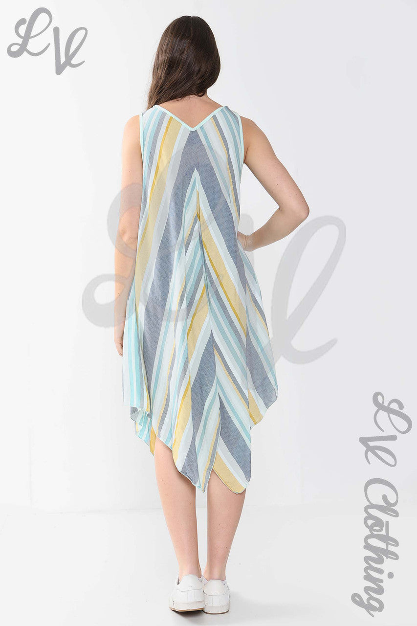 Ladies Mix Stripe Sleeveless Dress Mint - Unit Price £10.99