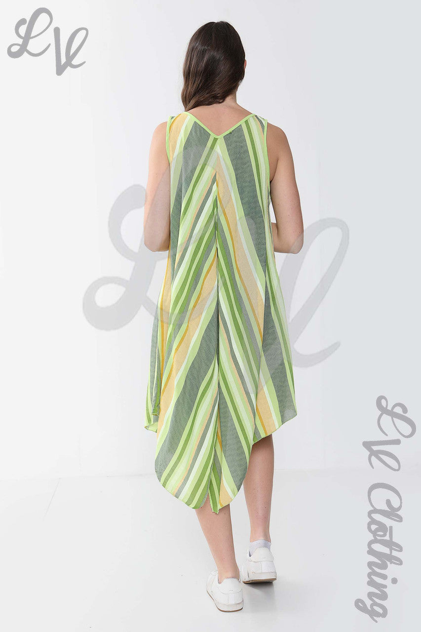 Ladies Mix Stripe Sleeveless Dress Lime - Unit Price £10.99