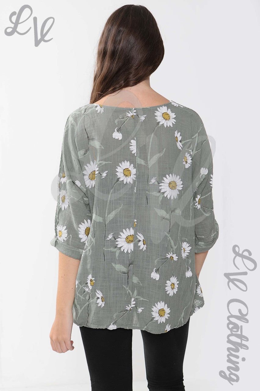 Kopie van Dames Daisy Stem Print Top Kaki - Stukprijs €9,99
