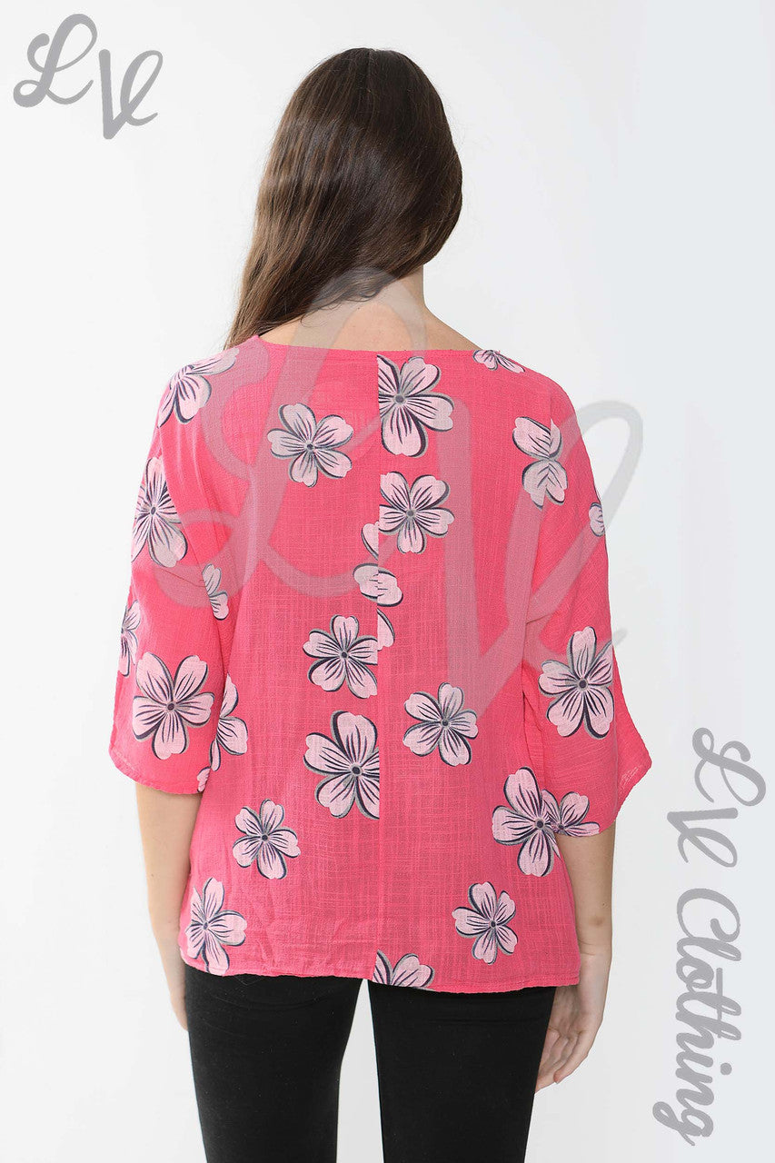 Ladies Daisy Print Top Cerise - Unit Price £9.99