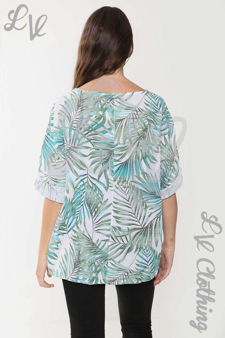 Ladies Palm Leaf Print Top White - Unit Price Was £7.99