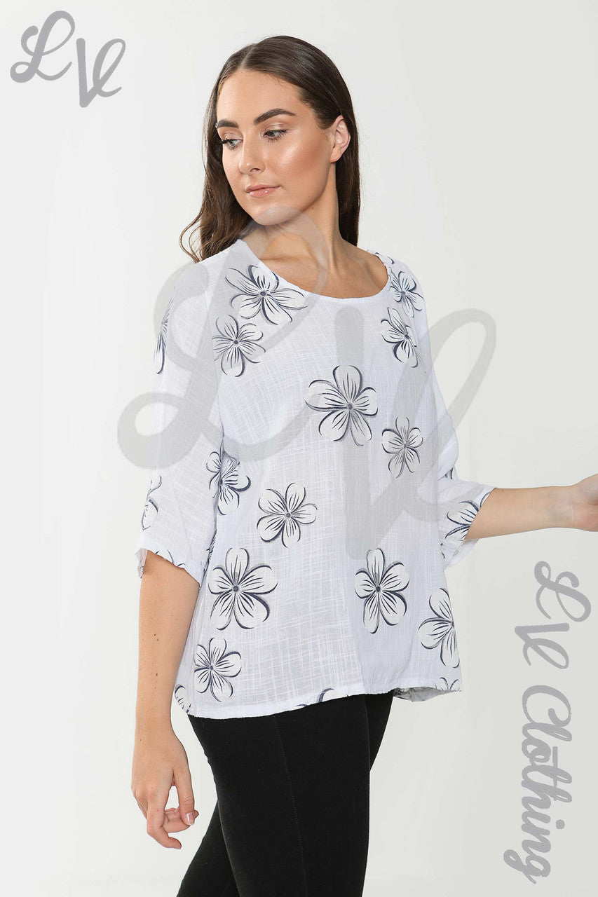 Dames Top Met Madeliefjesprint Wit - Prijs per stuk € 9,99