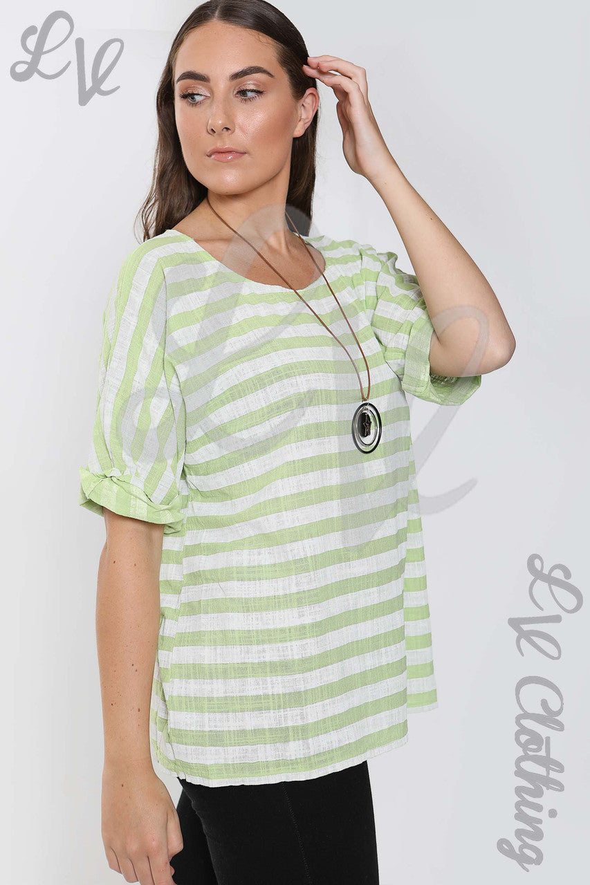Dames Top met Brede Streep Chartreuse - Prijs per eenheid € 9,99