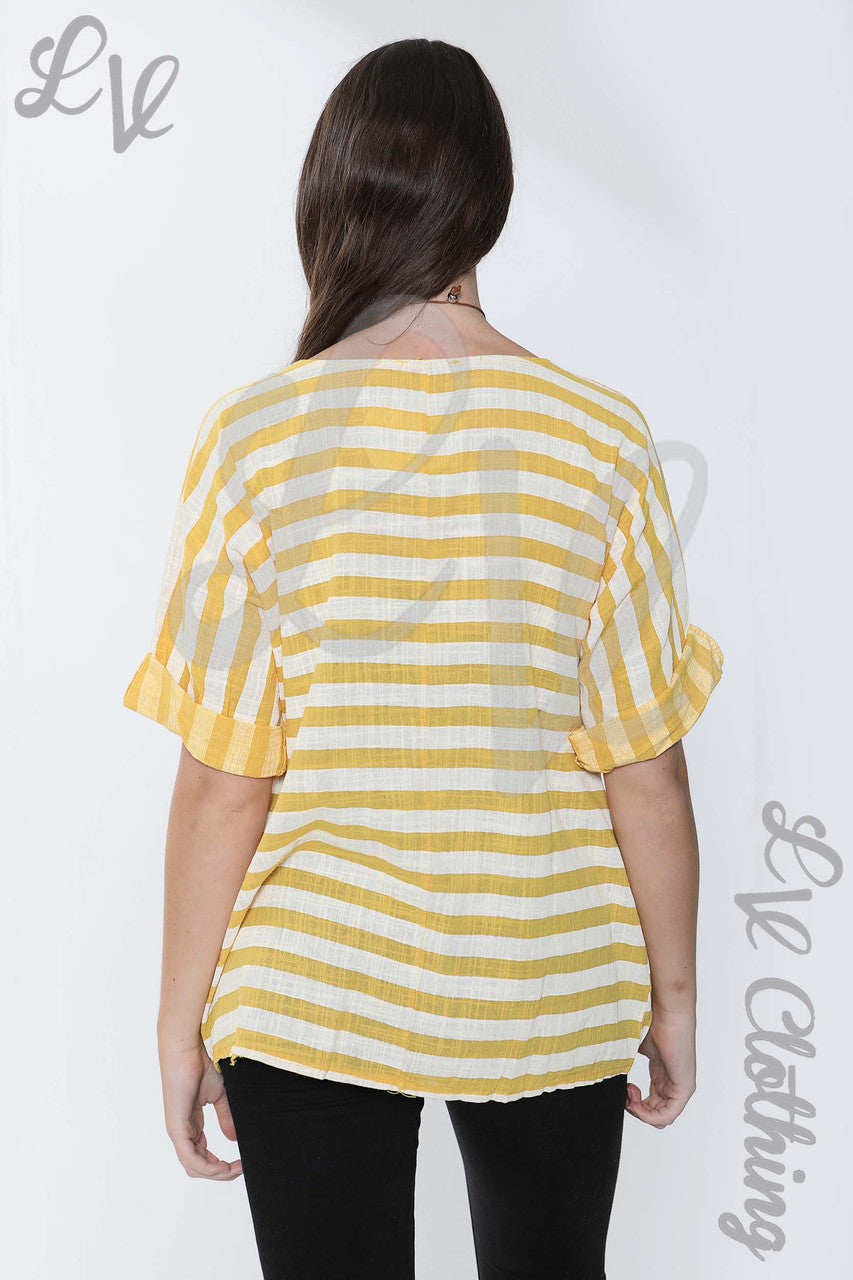 Ladies Wide Stripe Top Mustard - Unit Price £9.99