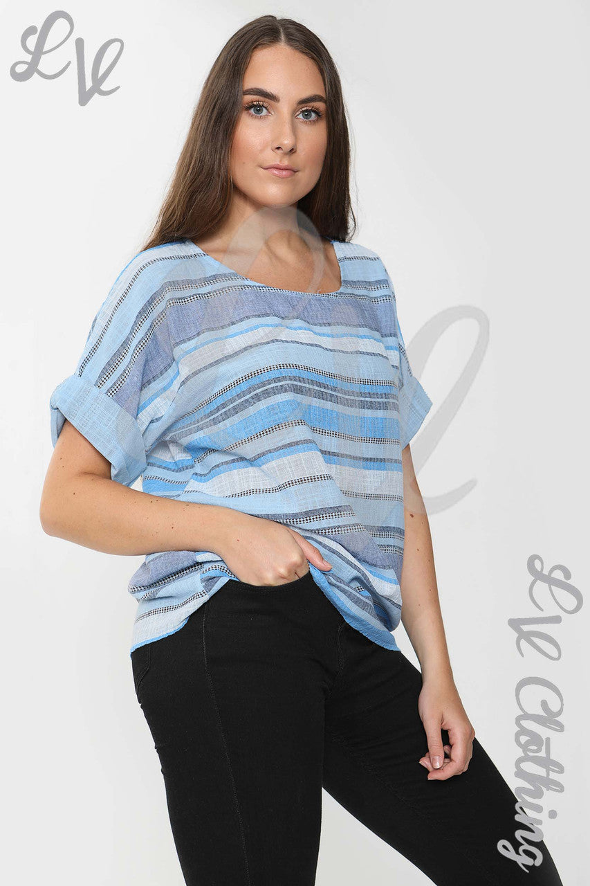 Ladies Stripe Mix Top Denim - Unit Price £8.99