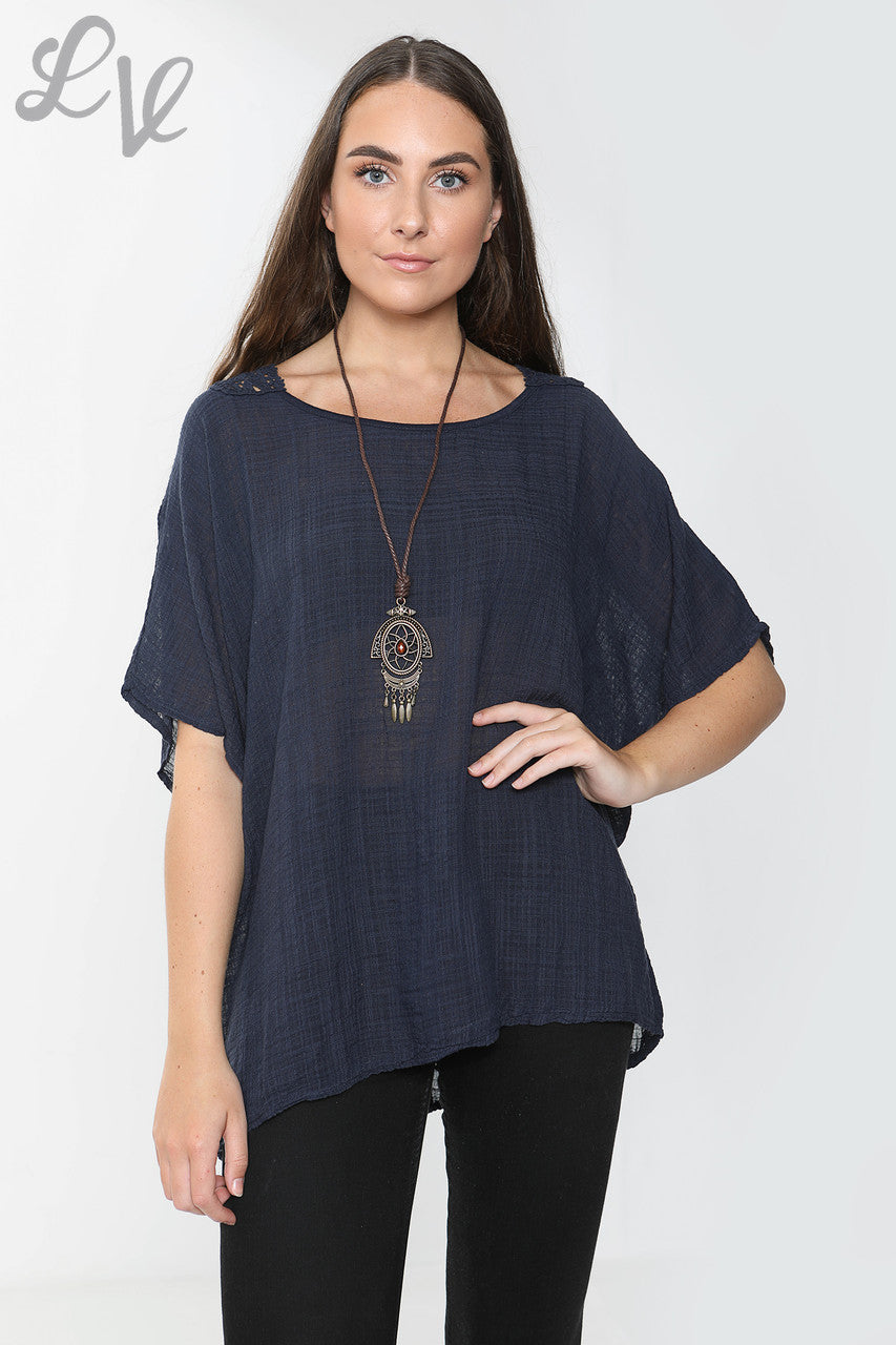 Dames gehaakte achterkant top donkerblauw