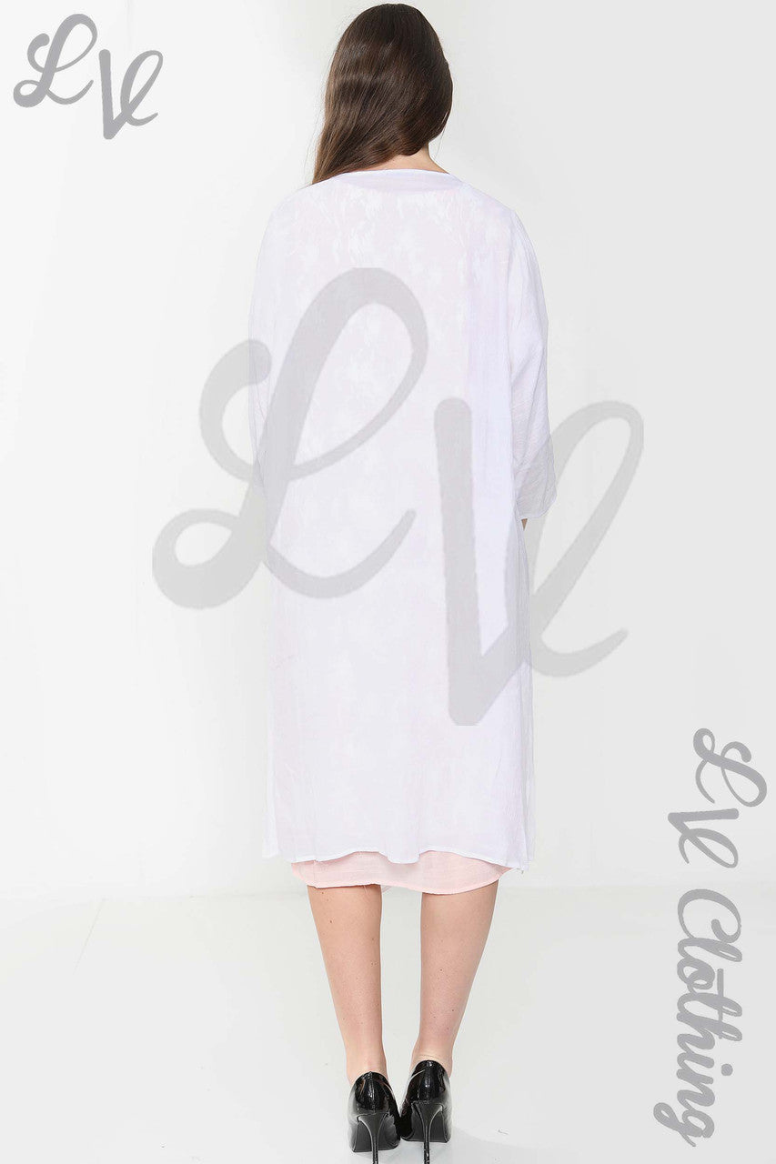 Ladies Abstract Printed Sleeveless Dress & Cardigan 2 Piece Set Dusty Pink - Unit Price £16.99