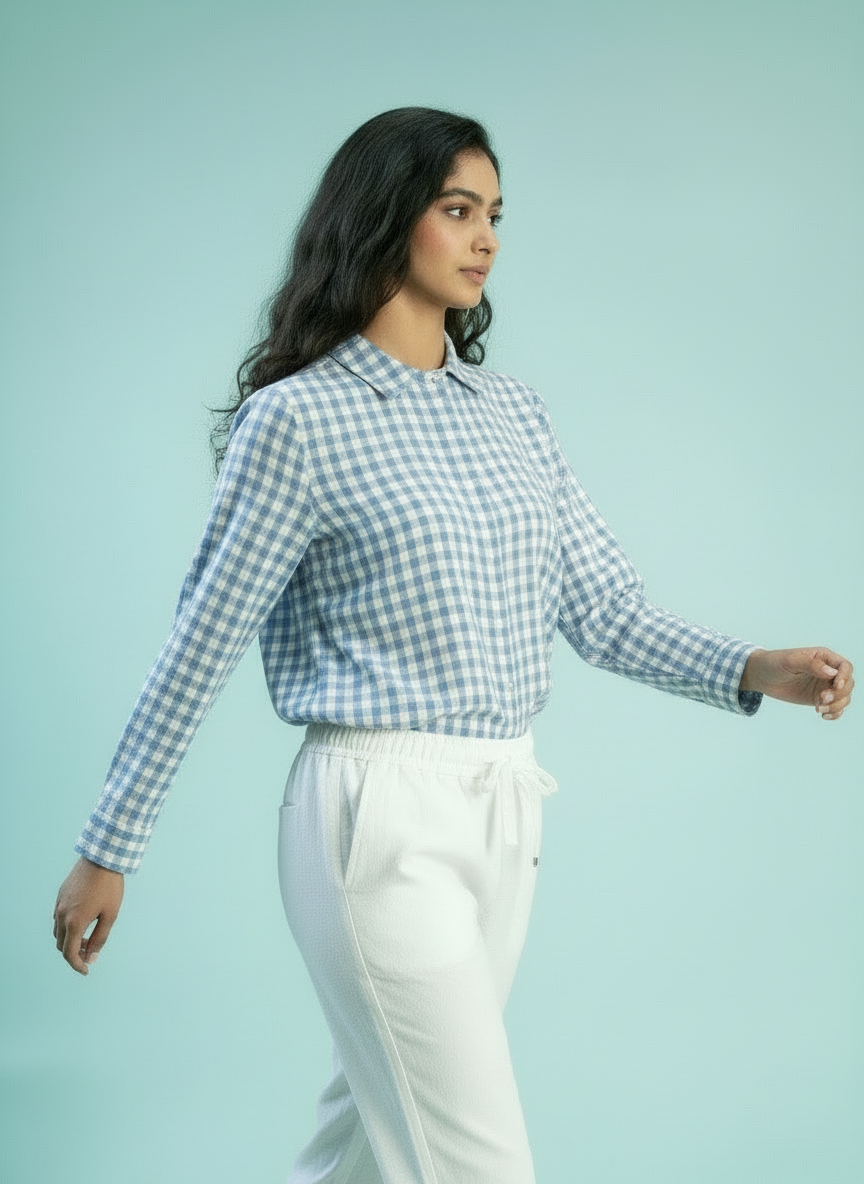 Gingham Relaxed Fit Button-Down Shirt - Sky Blue