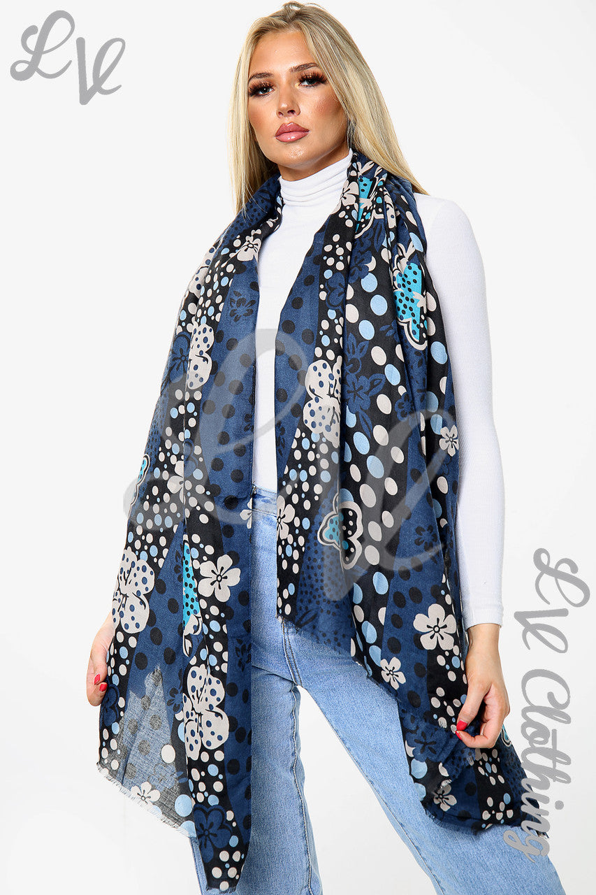 Ladies Butterfly & Spot Print Scarf Navy Unit Price £6.99