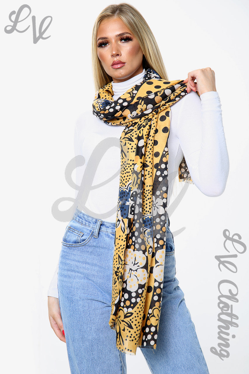 Dames Sjaal Vlinder & Stippenprint Mosterd Per stuk £6,99
