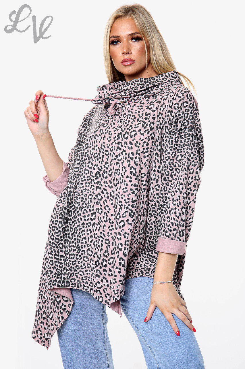 Ladies Cowl Neck Draped Animal Print Tunic Top Dusty Pink Unit Price £8.99