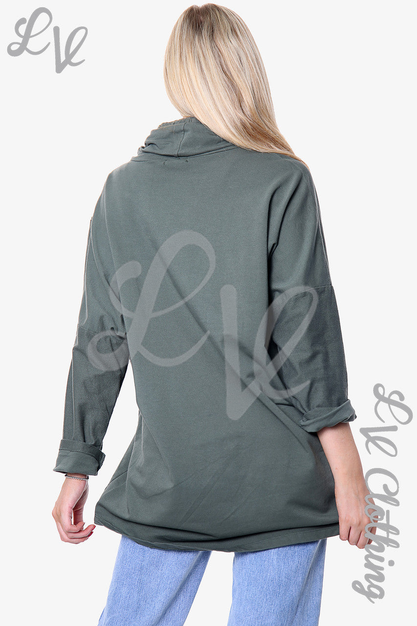 Ladies Zip Detail Hooded Sweatshirt Khaki - Unit Price £13.99