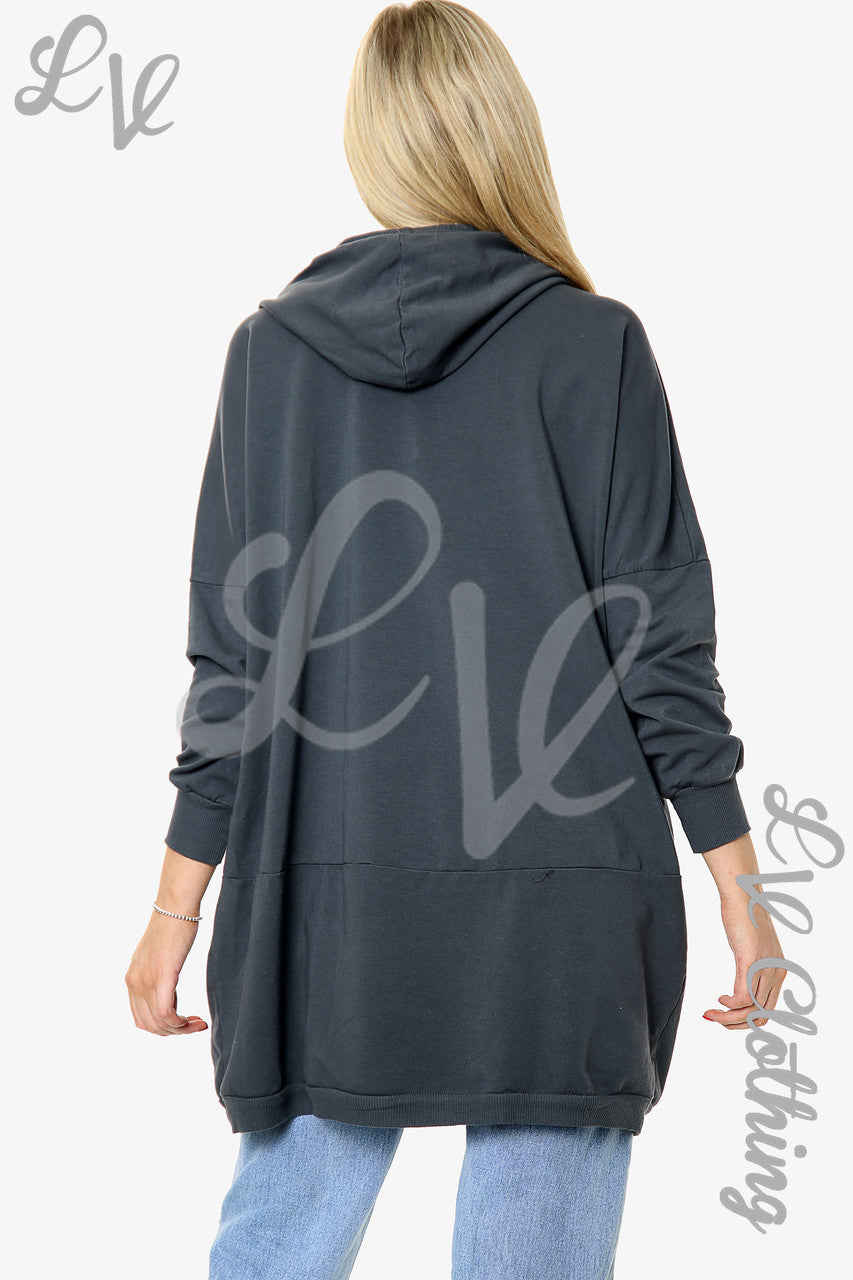 Ladies Zip Detail Hooded Sweatshirt Charcoal - Unit Price £13.99