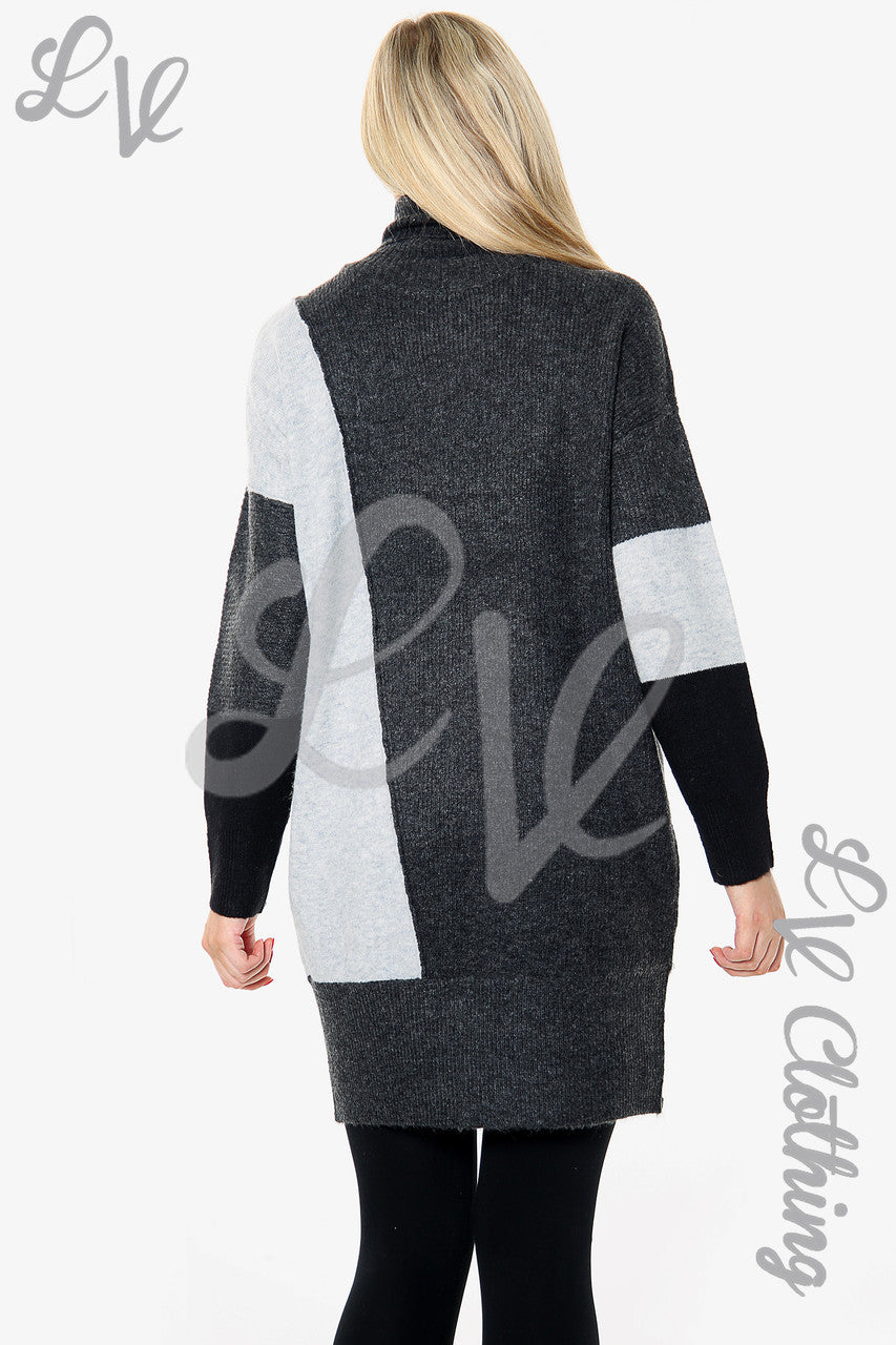 Dames Colour Block Gebreide Tuniekjurk Grijs Stukprijs € 20,99