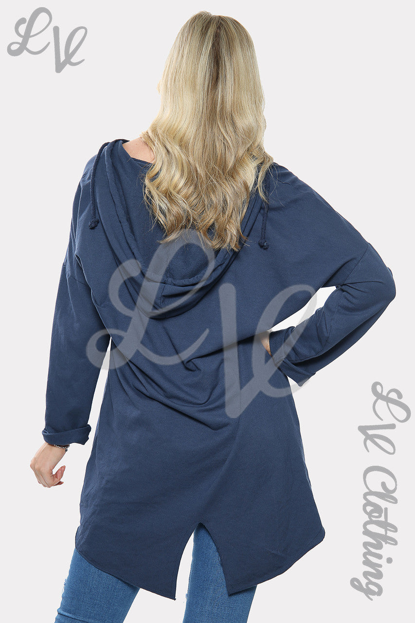 Dames zilveren hoodie met sterrenpailletten marineblauw stukprijs € 14,99