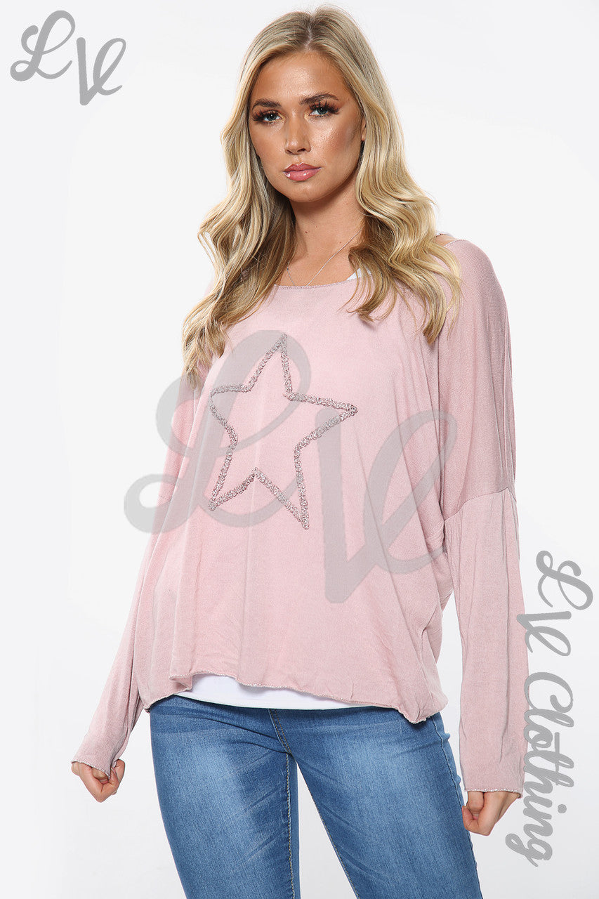 Ladies Star Print Two Layered Top Dusty Pink Unit Price £10.99