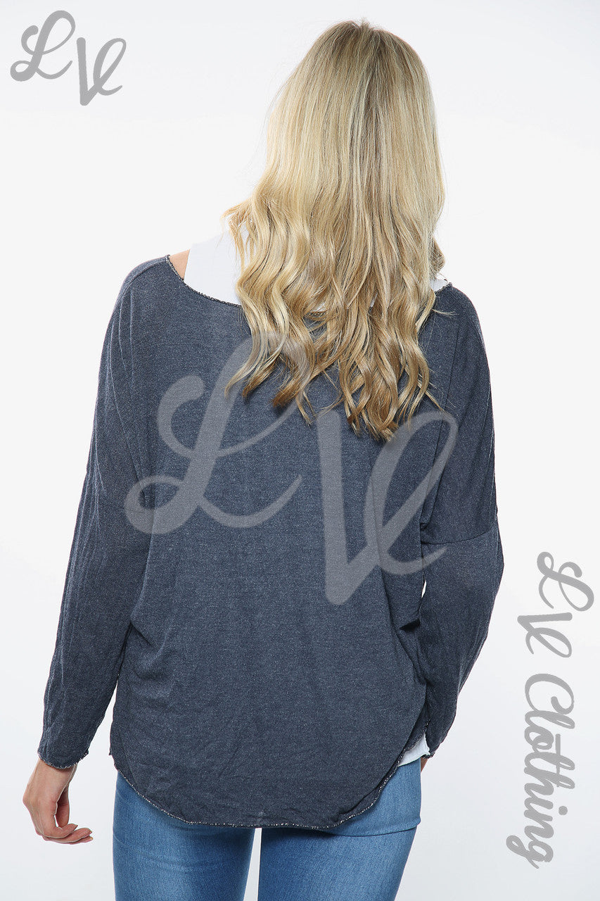 Dames Sterrenprint Twee-Laags Top Navy Stukprijs € 10,99