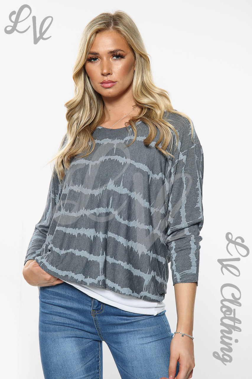 Dames Tie Dye Print Twee Laags Top Antraciet Stukprijs € 10,99
