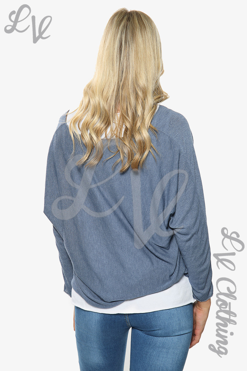 Dames Tweelaagse Mooie Slogan Top Denim Eenheidsprijs €10,99