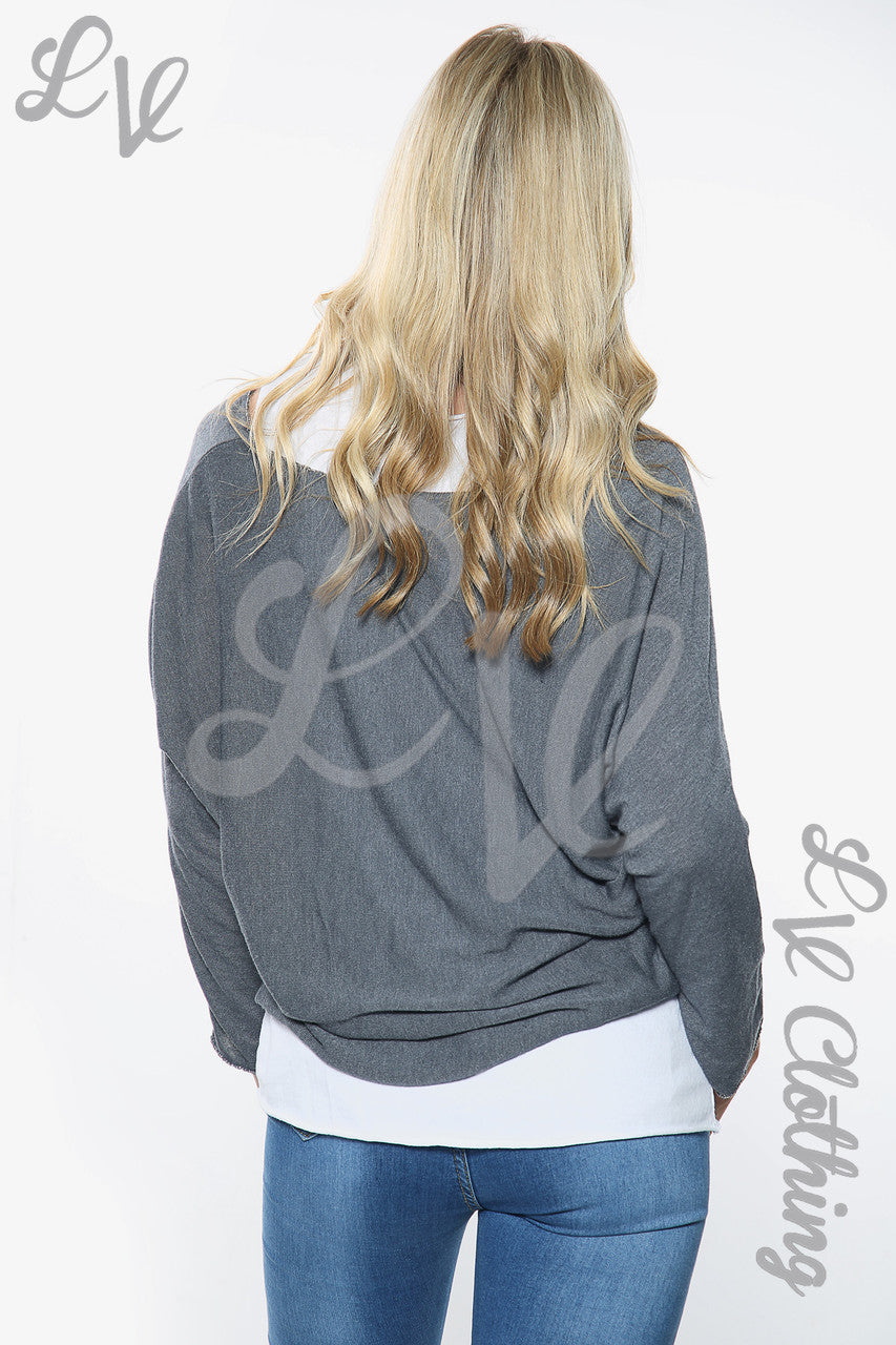 Dames Twee-laags Mooie Slogan Top Houtskool Stukprijs €10.99