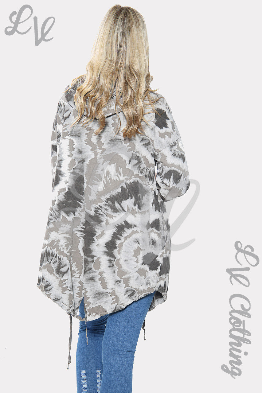 Ladies Tie Dye Print Oversize Hooded Cardigan Stone Unit Price £15.99