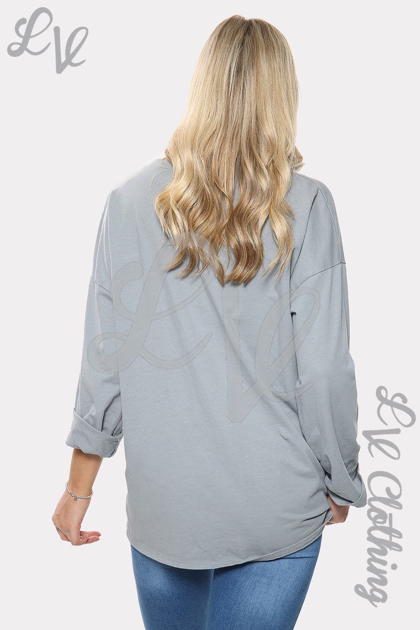 Dames Zilveren Sweatshirt met Sterrenprint en Pailletten Zilver Stukprijs €11,99