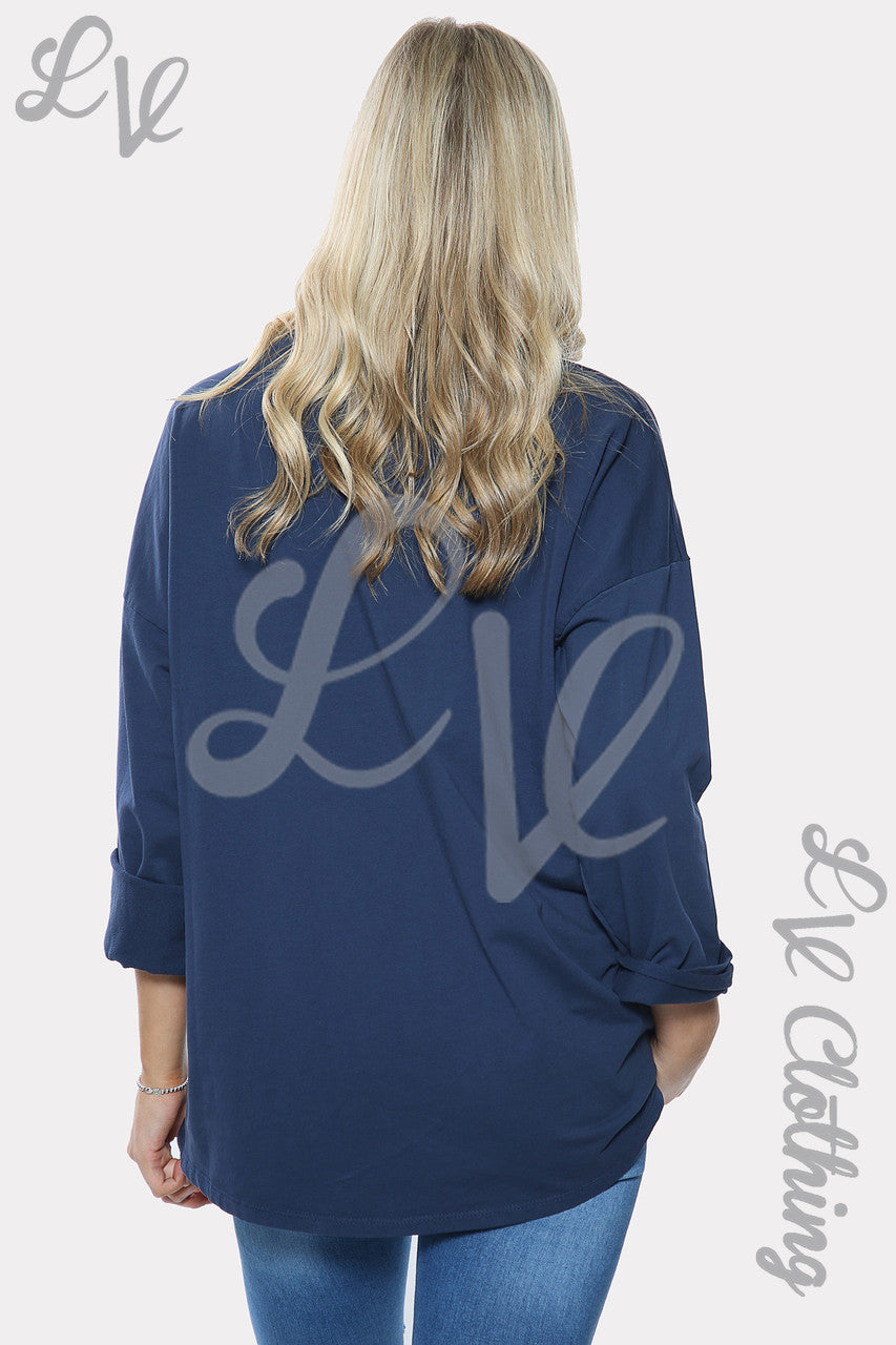 Ladies Silver Sequin Star Print Sweatshirt Top Navy Unit Price £11.99