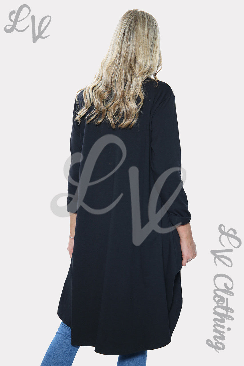 Dames Effen HI LO Oversized Halsketting Jurk Zwart Stukprijs €10,99