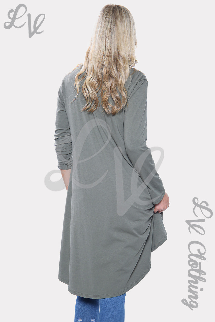 Dames Effen HI LO Oversized Jurk met Halsketting Khaki Stukprijs €10,99