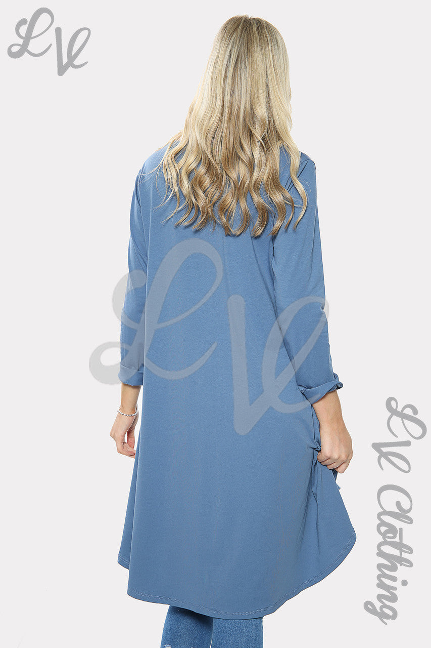 Dames Effen HI LO Oversized Halskettingjurk Denim Stukprijs € 10,99