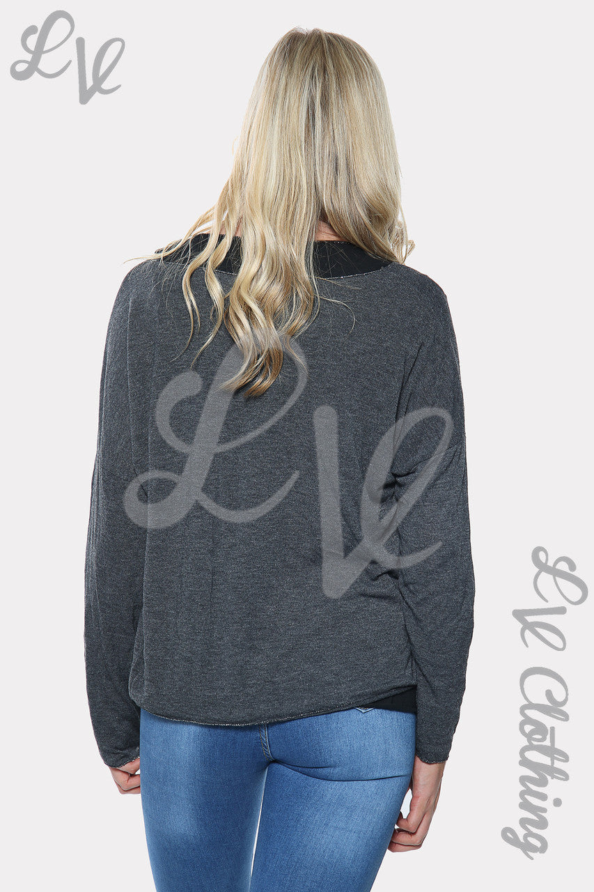 Dames Rock & Roll Star Print Tweelaagse Top Houtskool Stukprijs €10.99