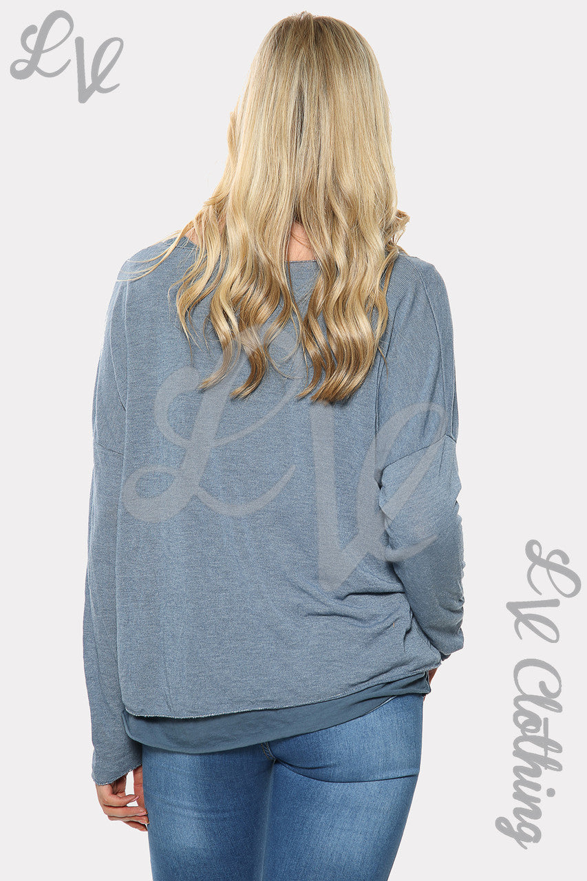 Dames Rock & Roll Sterrenprint Twee Laagse Top Denim Stukprijs € 10,99