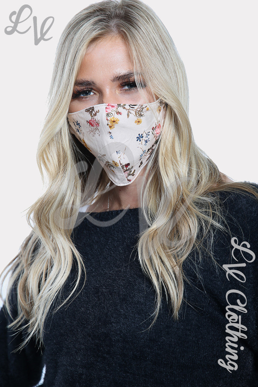 Dames Mondkapje met Bloemen- & Bladerenprint Wit - Stukprijs € 2,99