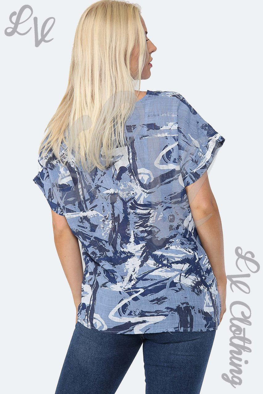 Ladies Abstract Paint Splash Print Top Denim - Unit Price £9.99