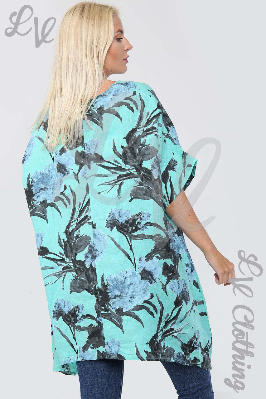 Ladies Flower & Leaf Print Smock Tunic Top Tiffany - Unit Price £17.99