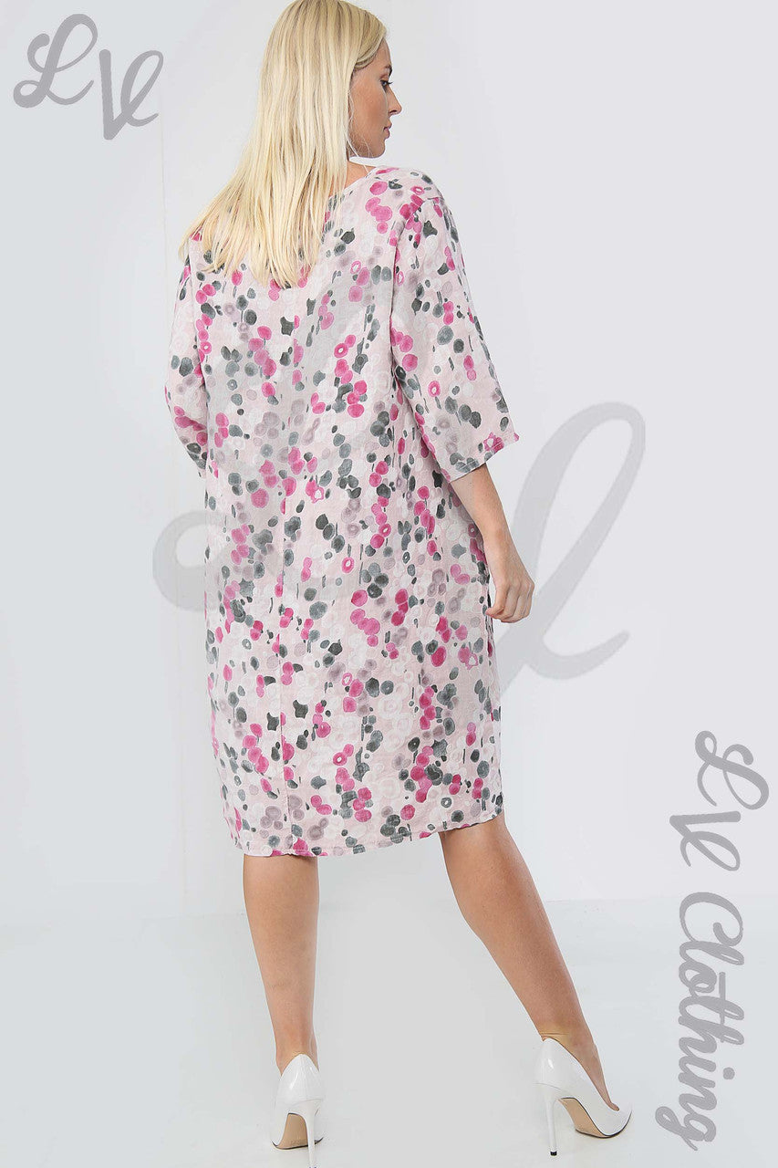 Ladies Circle Print Lagenlook Linen Dress Dusty Pink - Unit Price £17.99