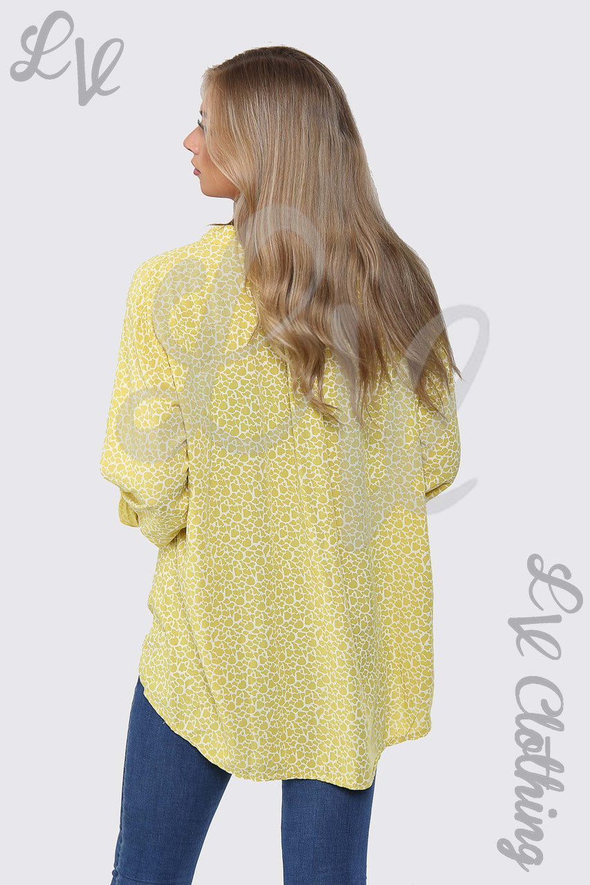 Dames Blouse Overhemd Giraffe Print Grandad Stijl Mosterd - Prijs per eenheid €12,99