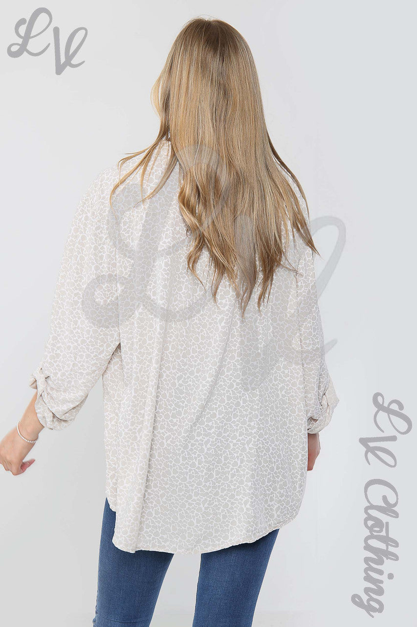 Ladies Giraffe Print Grandad Style Blouse Shirt Stone - Unit Price £12.99