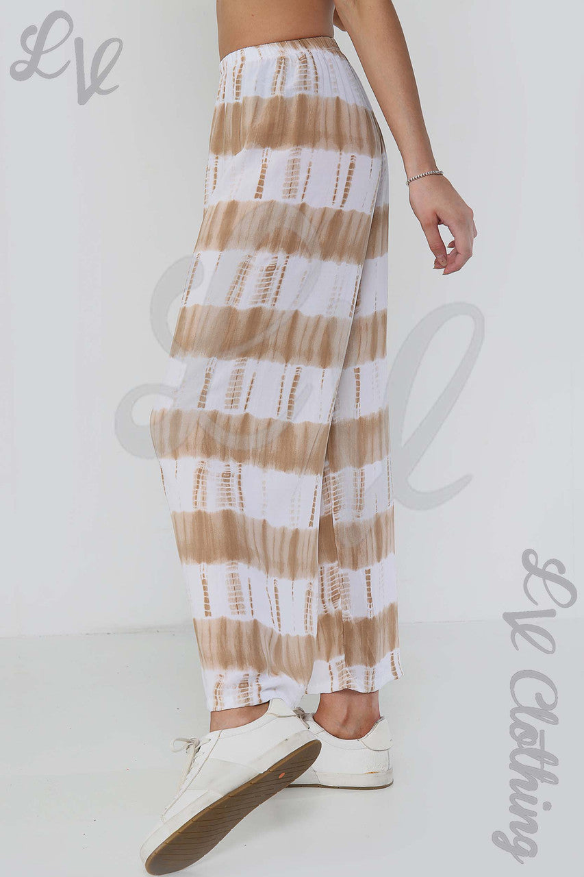 Ladies Tie Dye Culottes Trousers Stone - Unit Price £8.99