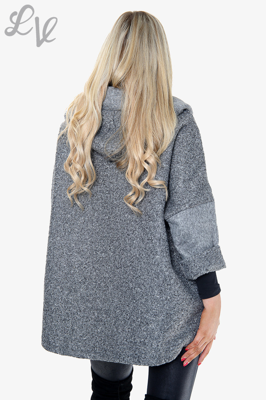 Ladies Teddy Bear Wool Blend Hooded Jacket Coat Charcoal - Unit Price £16.99