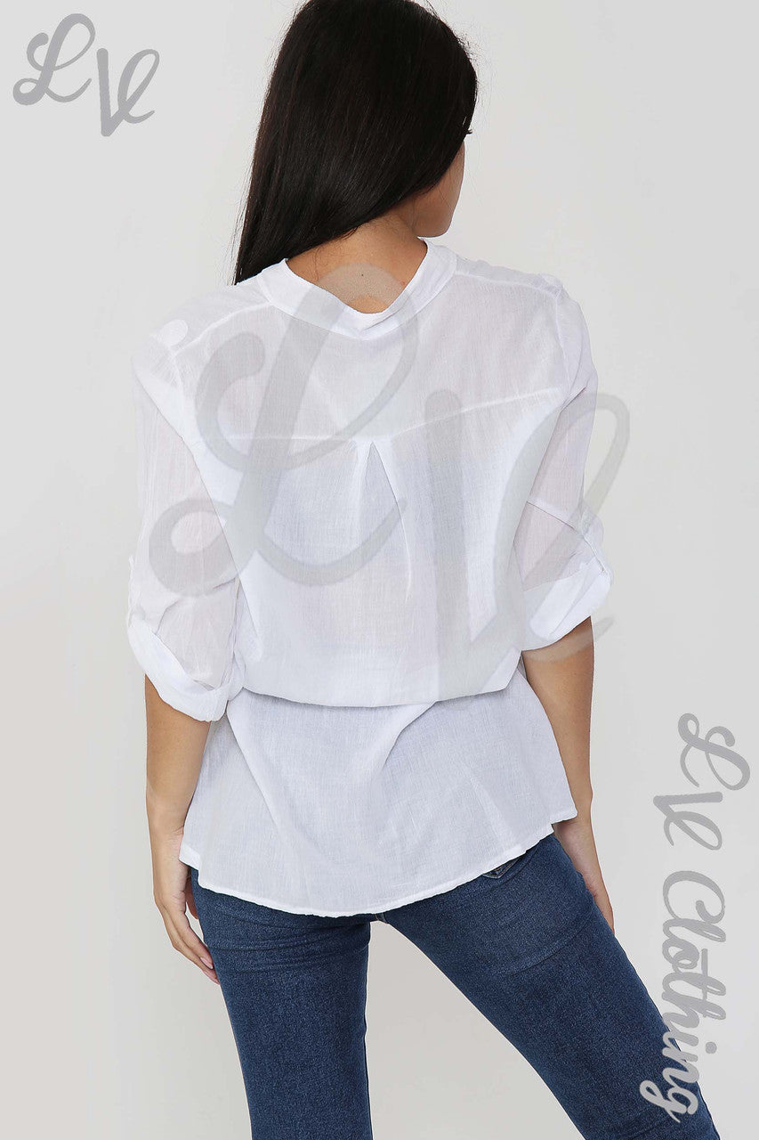Ladies Circle Embroidery Grandad Style Blouse Shirt White - Unit Price £12.99