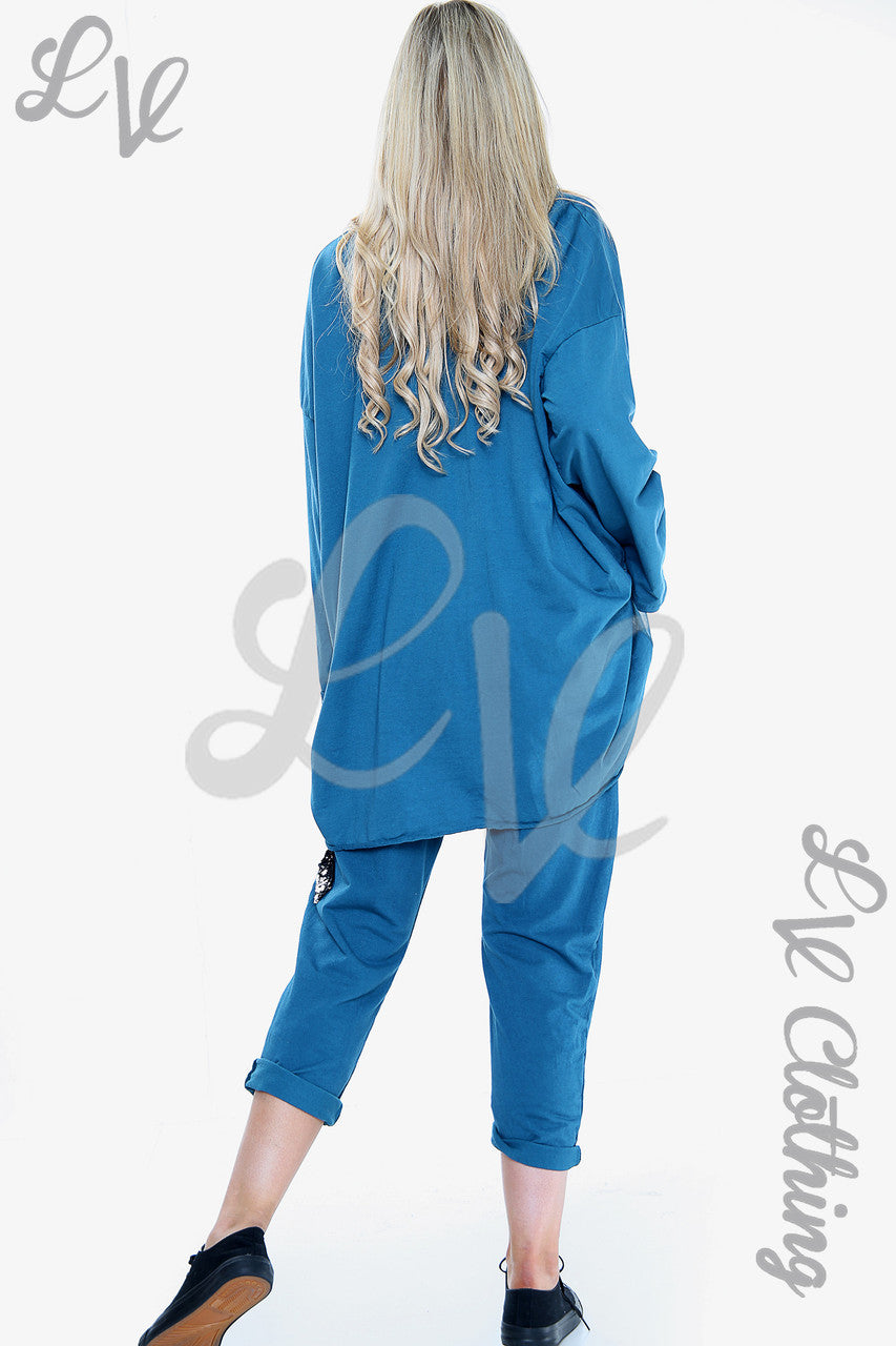 Dames Pailletten Ster 2-delige Co-ord Set Blauw Stukprijs €18,99