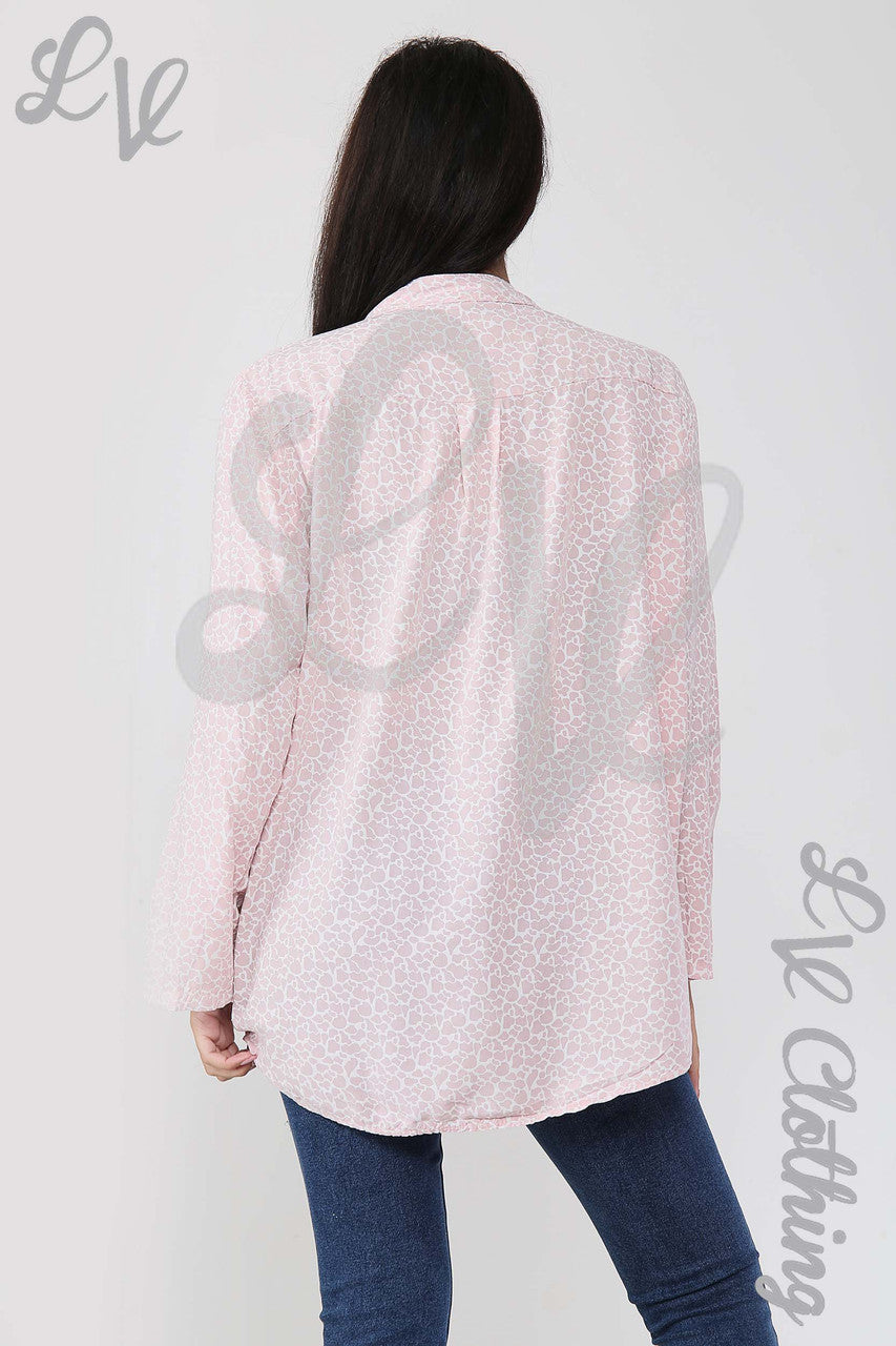 Ladies Giraffe Print Grandad Style Blouse Shirt Dusty Pink - Unit Price £12.99
