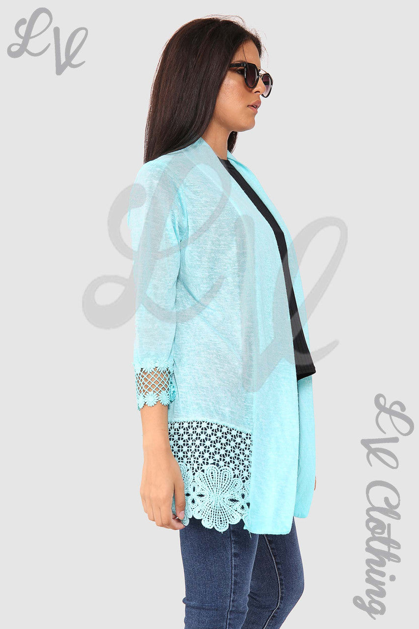 Ladies Lace Floral Border Design Cardigan Tiffany - Unit Price £12.99