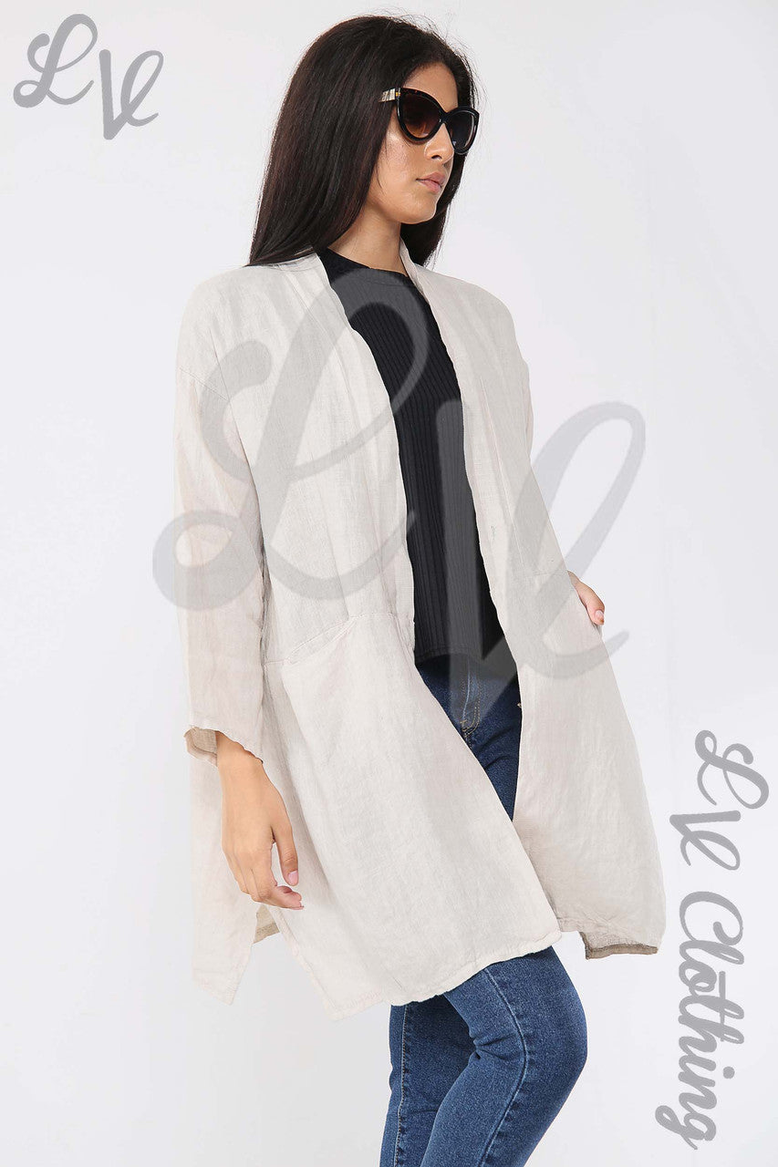 Ladies Linen Plain Floaty Cardigan Stone - Unit Price £14.99