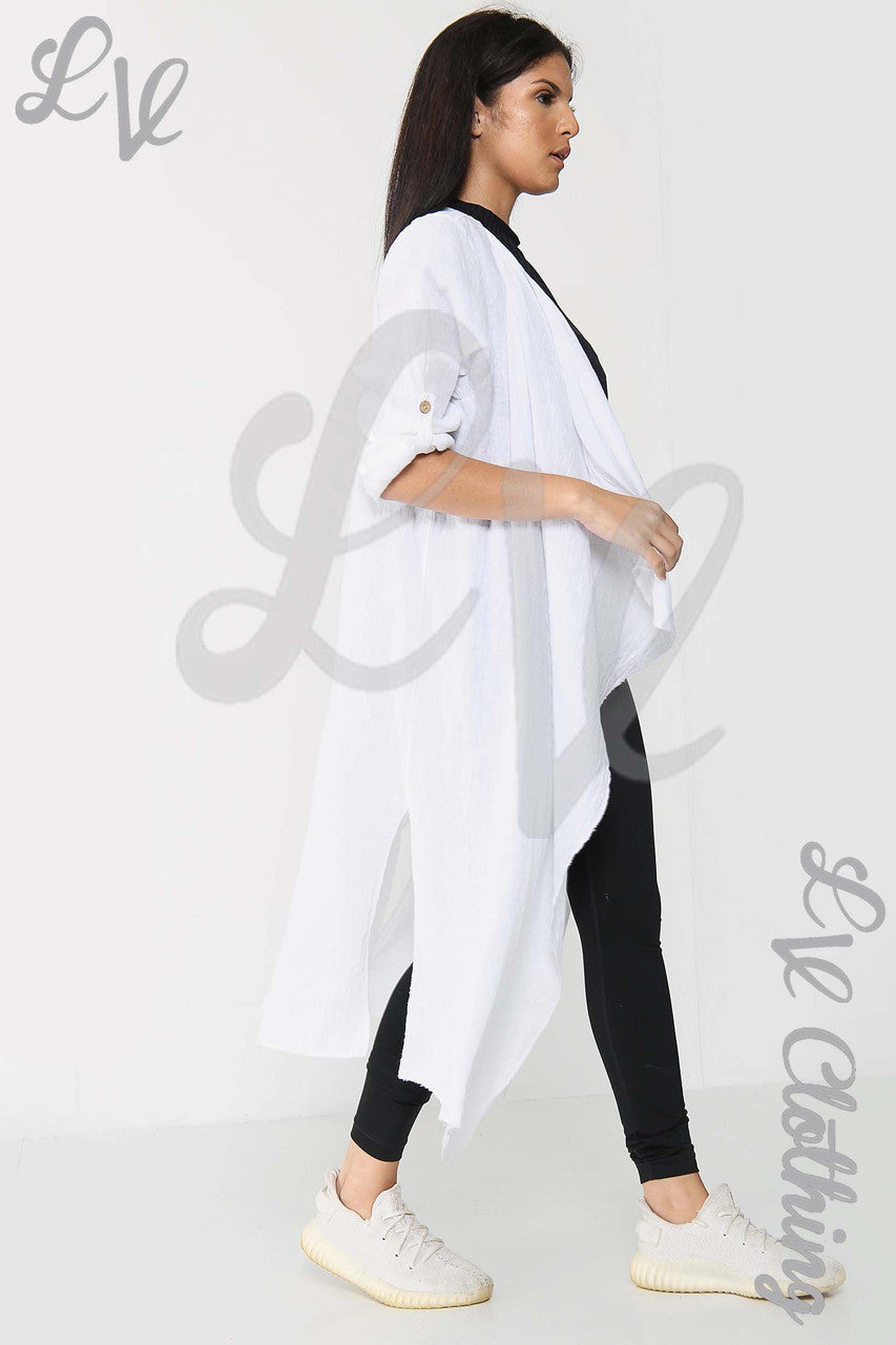Ladies Plain Long Floaty Cardigan White - Unit Price £15.99