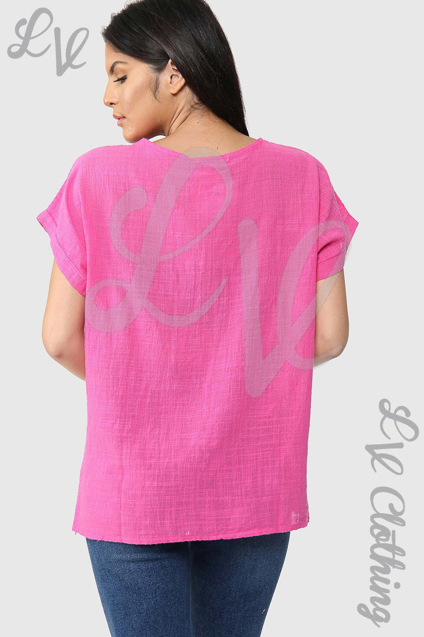 Ladies Plain Short Sleeved Top Cerise - Unit Price £9.99